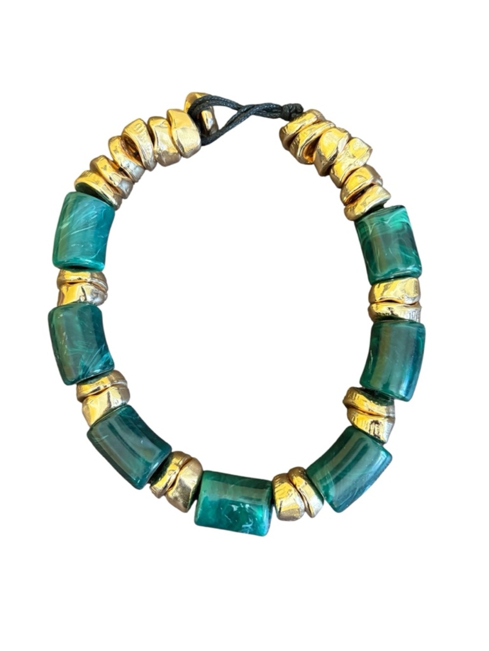 New Gold & Emerald Chunky Beaded Statement Necklace - Women Jewelry - Picture 7 of 9